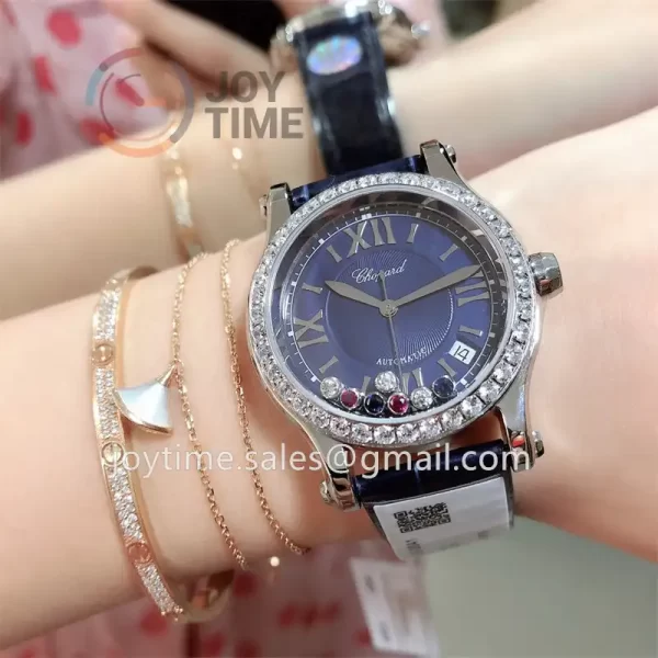 Chopard Happy Sports NRF 1:1 Best Edition 36mm Diamond Bezel Alligator Leather Strap A2892