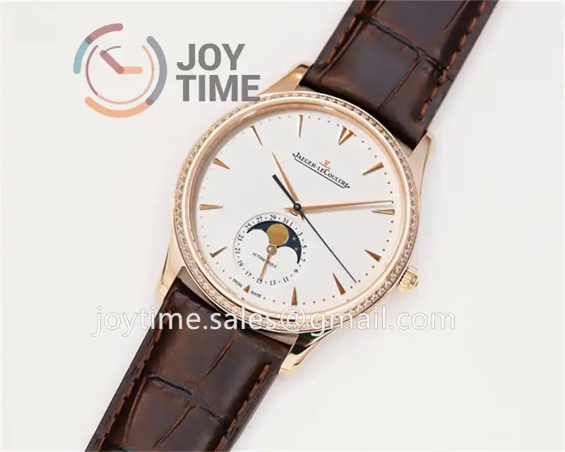 Jaeger-LeCoultre Master Ultra Thin GF 1:1 Best Edition RG Diamond Bezel Leather Strap SA925