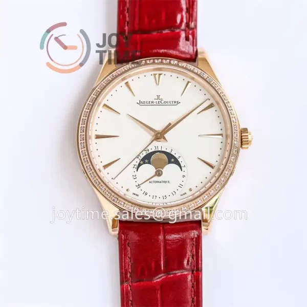 Jaeger-LeCoultre Master Ultra Thin Ladies GF 1:1 Best Edition RG Diamond Bezel Leather Strap A825