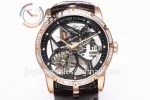 Roger Dubuis Excalibur Spider  BBR 1:1 Best Edition RG Diamond Bezel Leather Strap Tourbillon