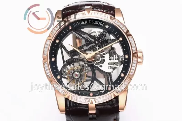 Roger Dubuis Excalibur Spider  BBR 1:1 Best Edition RG Diamond Bezel Leather Strap Tourbillon