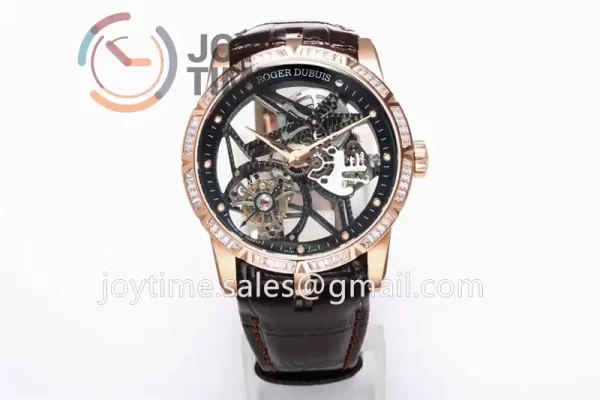 Roger Dubuis Excalibur Spider  BBR 1:1 Best Edition RG Diamond Bezel Leather Strap Tourbillon