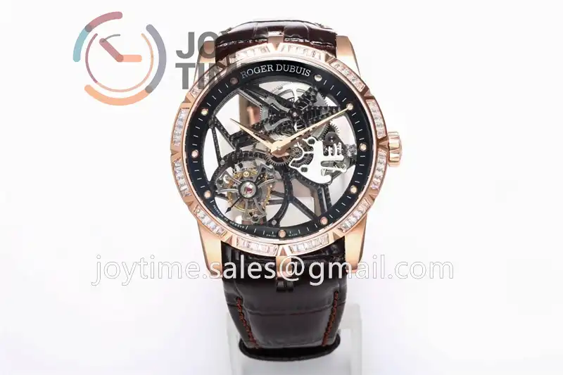 Roger Dubuis Excalibur Spider  BBR 1:1 Best Edition RG Diamond Bezel Leather Strap Tourbillon