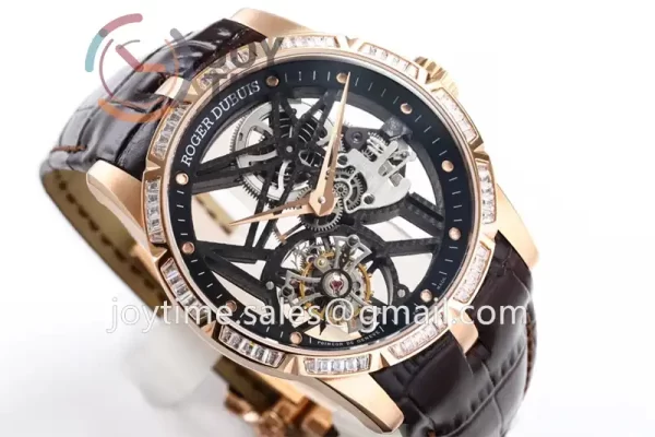 Roger Dubuis Excalibur Spider  BBR 1:1 Best Edition RG Diamond Bezel Leather Strap Tourbillon