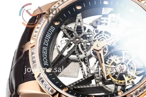 Roger Dubuis Excalibur Spider  BBR 1:1 Best Edition RG Diamond Bezel Leather Strap Tourbillon