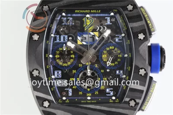 Richard Mille RM011 KVF 1:1 Best Edition Carbon/Titanium Case Rubber Strap A7750