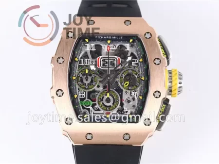 Richard Mille RM011 KVF 1:1 Best Edition RG/Titanium Case Rubber Strap A7750