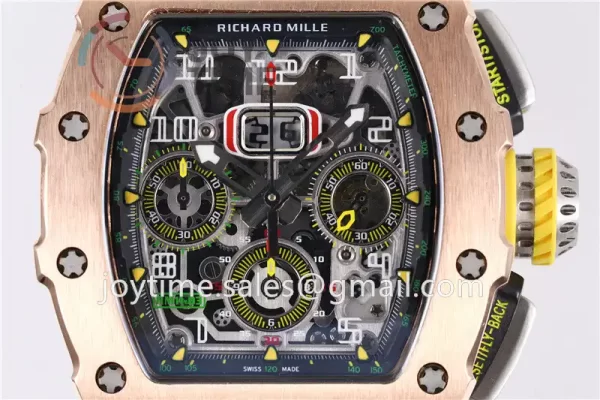 Richard Mille RM011 KVF 1:1 Best Edition RG/Titanium Case Rubber Strap A7750