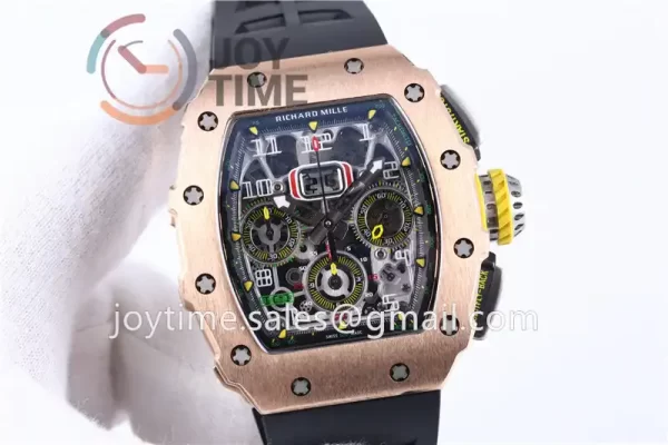 Richard Mille RM011 KVF 1:1 Best Edition RG/Titanium Case Rubber Strap A7750