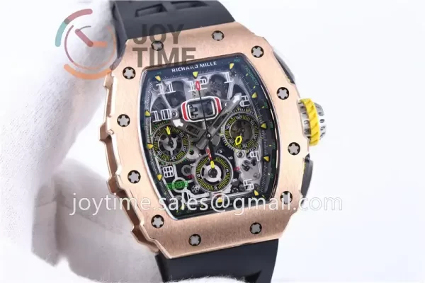 Richard Mille RM011 KVF 1:1 Best Edition RG/Titanium Case Rubber Strap A7750