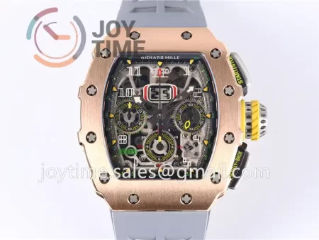 Richard Mille RM011 KVF 1:1 Best Edition RG/Titanium Case Rubber Strap A7750