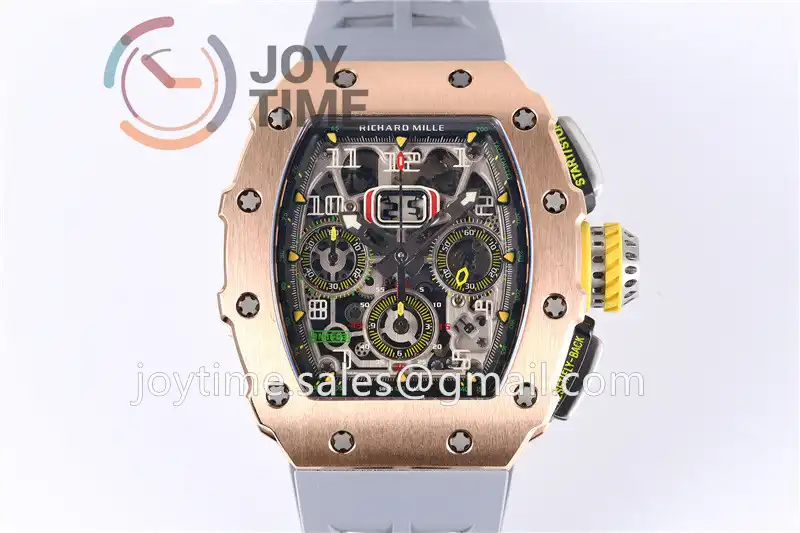 Richard Mille RM011 KVF 1:1 Best Edition RG/Titanium Case Rubber Strap A7750