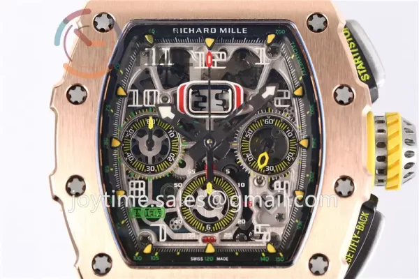 Richard Mille RM011 KVF 1:1 Best Edition RG/Titanium Case Rubber Strap A7750