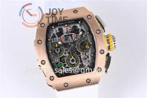 Richard Mille RM011 KVF 1:1 Best Edition RG/Titanium Case Rubber Strap A7750