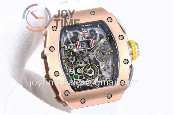 Richard Mille RM011 KVF 1:1 Best Edition RG/Titanium Case Rubber Strap A7750