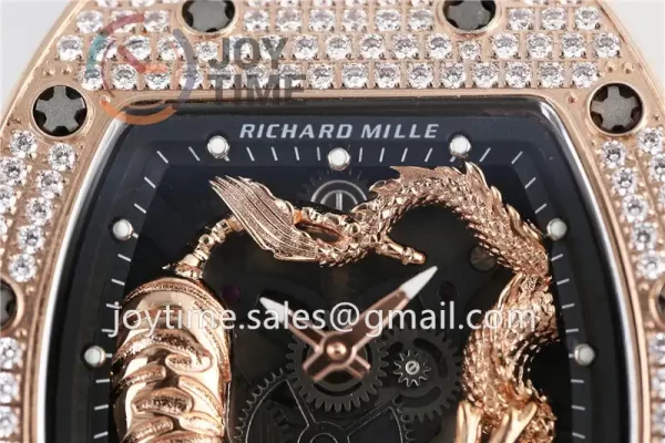 Richard Mille RM051 KVF 1:1 Best Edition RG/Diamond Case Rubber Strap Miyota8215