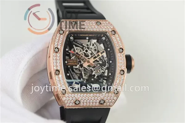 Richard Mille RM035 KVF 1:1 Best Edition RG/Diamond Case Rubber Strap Miyota8215