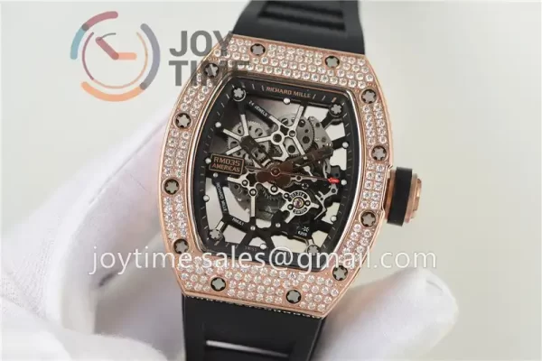 Richard Mille RM035 KVF 1:1 Best Edition RG/Diamond Case Rubber Strap Miyota8215