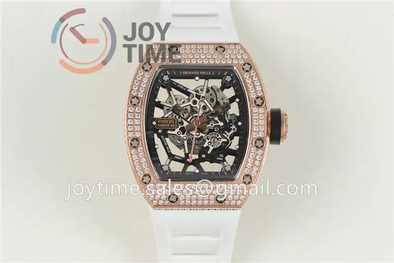 Richard Mille RM035 KVF 1:1 Best Edition RG/Diamond Case Rubber Strap Miyota8215