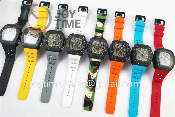 Richard Mille RM011 KVF 1:1 Best Edition Carbon Case Rubber Strap A7750 (8 colors)