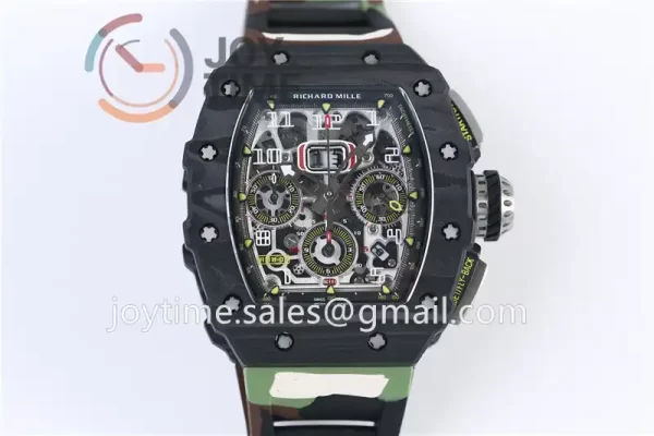 Richard Mille RM011 KVF 1:1 Best Edition Carbon Case Rubber Strap A7750 (8 colors)