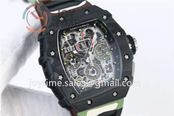 Richard Mille RM011 KVF 1:1 Best Edition Carbon Case Rubber Strap A7750 (8 colors)