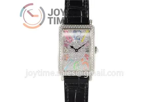 Franck Muller Long Island Ladies GF 1:1 Best Edition SS Case Full Diamond Leather Strap Ronda Quartz