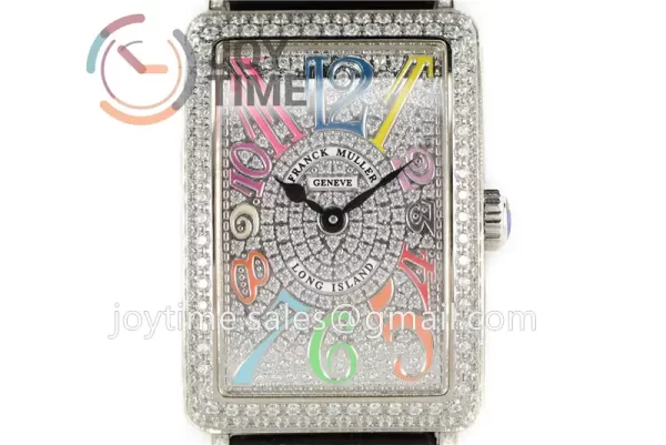 Franck Muller Long Island Ladies GF 1:1 Best Edition SS Case Full Diamond Leather Strap Ronda Quartz