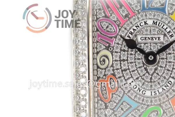 Franck Muller Long Island Ladies GF 1:1 Best Edition SS Case Full Diamond Leather Strap Ronda Quartz