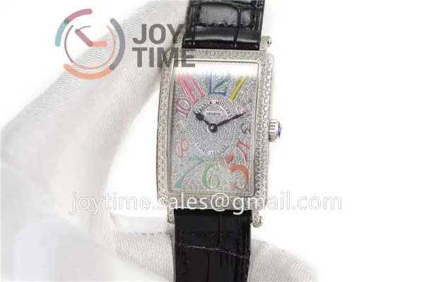 Franck Muller Long Island Ladies GF 1:1 Best Edition SS Case Full Diamond Leather Strap Ronda Quartz