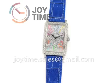 Franck Muller Long Island Ladies GF 1:1 Best Edition SS Case Full Diamond Leather Strap Ronda Quartz