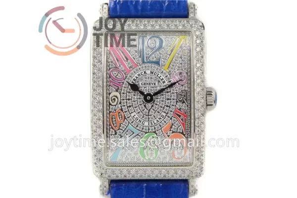 Franck Muller Long Island Ladies GF 1:1 Best Edition SS Case Full Diamond Leather Strap Ronda Quartz