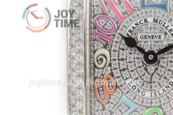 Franck Muller Long Island Ladies GF 1:1 Best Edition SS Case Full Diamond Leather Strap Ronda Quartz