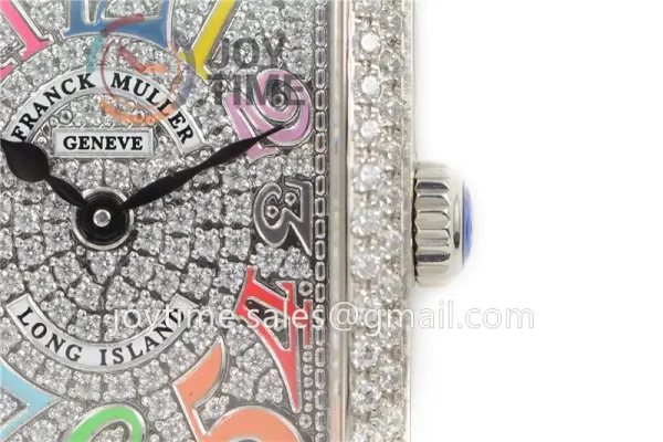 Franck Muller Long Island Ladies GF 1:1 Best Edition SS Case Full Diamond Leather Strap Ronda Quartz