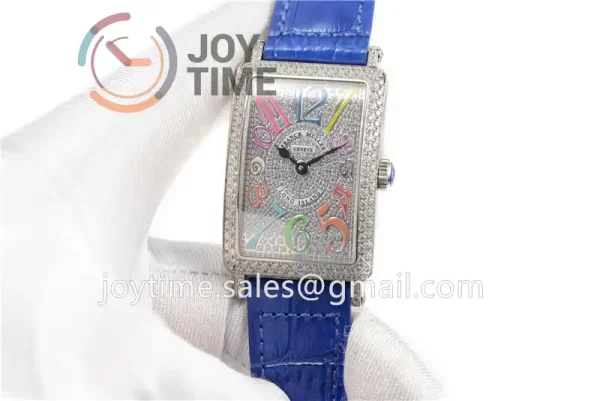 Franck Muller Long Island Ladies GF 1:1 Best Edition SS Case Full Diamond Leather Strap Ronda Quartz