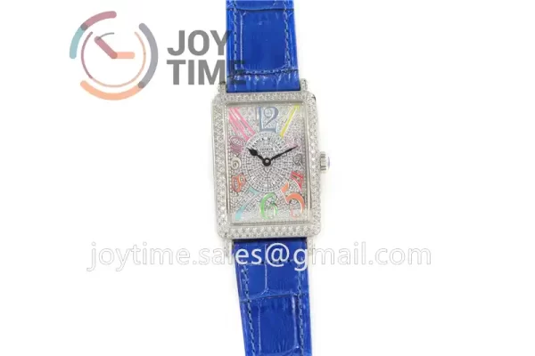 Franck Muller Long Island Ladies GF 1:1 Best Edition SS Case Full Diamond Leather Strap Ronda Quartz