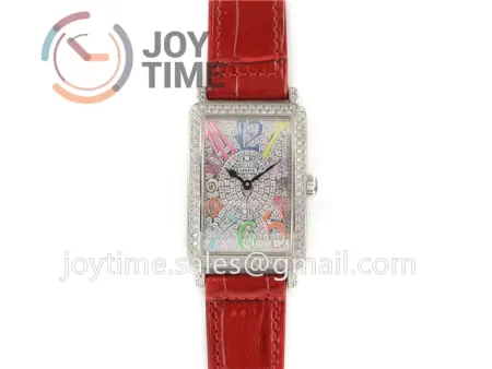 Franck Muller Long Island Ladies GF 1:1 Best Edition SS Case Full Diamond Leather Strap Ronda Quartz