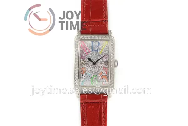 Franck Muller Long Island Ladies GF 1:1 Best Edition SS Case Full Diamond Leather Strap Ronda Quartz