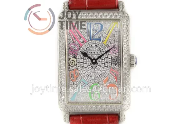 Franck Muller Long Island Ladies GF 1:1 Best Edition SS Case Full Diamond Leather Strap Ronda Quartz