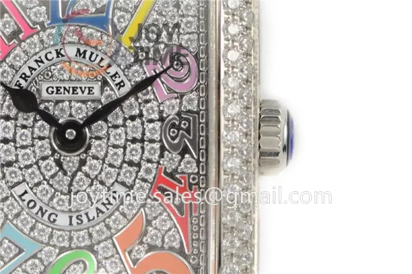 Franck Muller Long Island Ladies GF 1:1 Best Edition SS Case Full Diamond Leather Strap Ronda Quartz