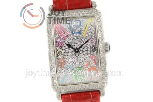 Franck Muller Long Island Ladies GF 1:1 Best Edition SS Case Full Diamond Leather Strap Ronda Quartz