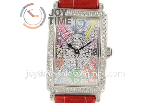 Franck Muller Long Island Ladies GF 1:1 Best Edition SS Case Full Diamond Leather Strap Ronda Quartz