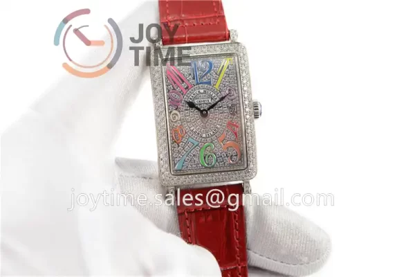 Franck Muller Long Island Ladies GF 1:1 Best Edition SS Case Full Diamond Leather Strap Ronda Quartz