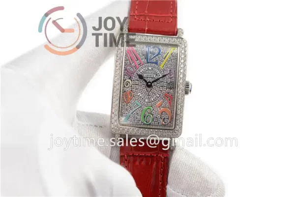 Franck Muller Long Island Ladies GF 1:1 Best Edition SS Case Full Diamond Leather Strap Ronda Quartz