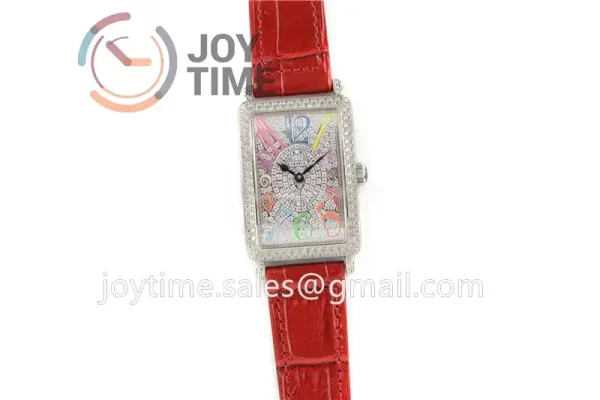 Franck Muller Long Island Ladies GF 1:1 Best Edition SS Case Full Diamond Leather Strap Ronda Quartz