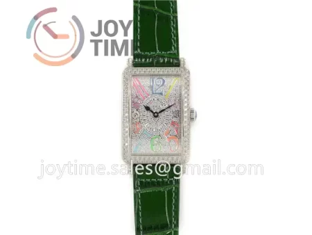 Franck Muller Long Island Ladies GF 1:1 Best Edition SS Case Full Diamond Leather Strap Ronda Quartz