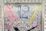 Franck Muller Long Island Ladies GF 1:1 Best Edition SS Case Full Diamond Leather Strap Ronda Quartz