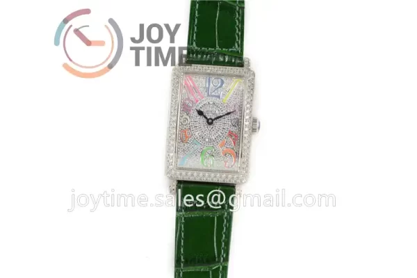 Franck Muller Long Island Ladies GF 1:1 Best Edition SS Case Full Diamond Leather Strap Ronda Quartz