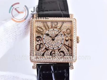 Franck Muller Master Square GF 1:1 Best Edition RG Case Full Diamond Leather Strap Ronda Quartz