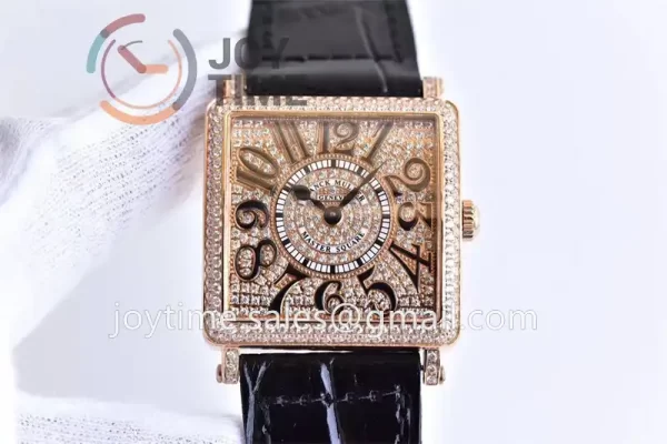 Franck Muller Master Square GF 1:1 Best Edition RG Case Full Diamond Leather Strap Ronda Quartz